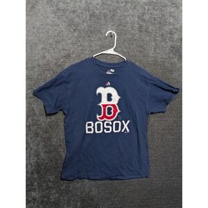Majestic Boston Red Sox T Shirt Mens Large Navy Blue Bosox MLB Graphic Tee